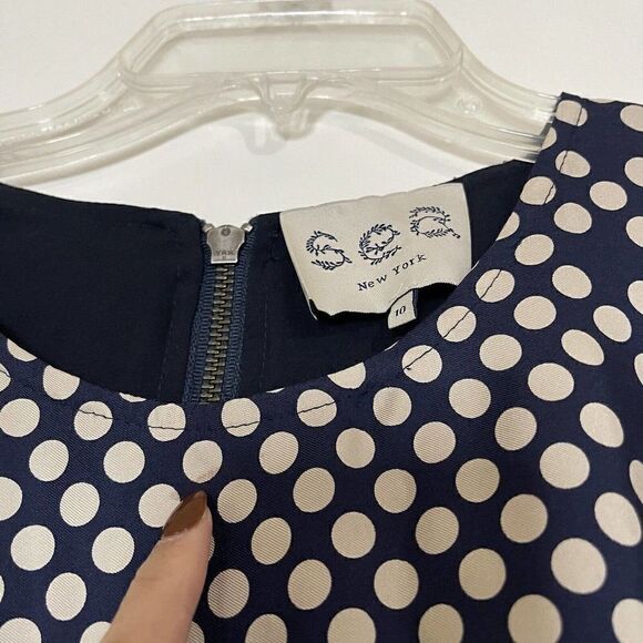 SEA New York Navy Blue Polka Dot Silk Short Shift sleeveless dress size US 10 - Picture 7 of 8